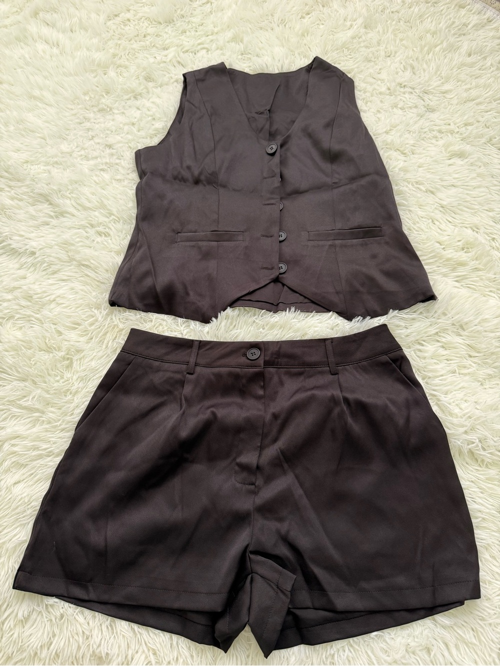 Black Two-Piece Vest and Shorts Set